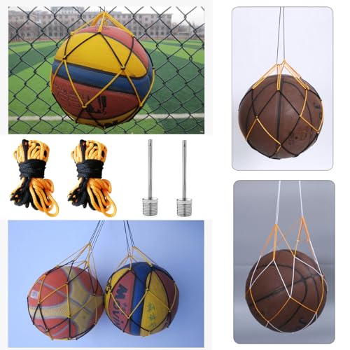 4 Pack Basketball Bag Drawstring Single Ball Net Mesh Storage Organizer Carrier Carrying Hanging Bags with Air Pump Inflation Needle For Soccer Balls Football Volleyball Basket Ball Sports