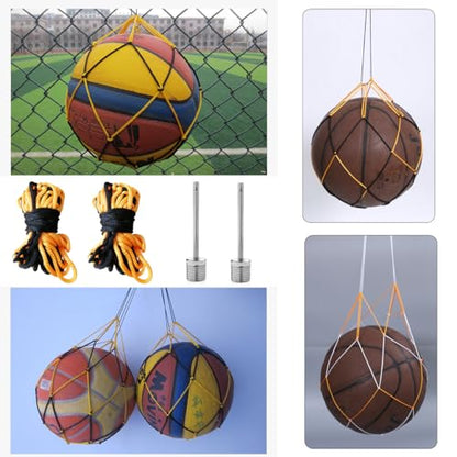 4 Pack Basketball Bag Drawstring Single Ball Net Mesh Storage Organizer Carrier Carrying Hanging Bags with Air Pump Inflation Needle For Soccer Balls Football Volleyball Basket Ball Sports