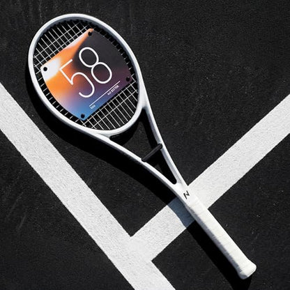 58 sq in Sweet Spot Trainer Tennis Racket, Precision Contact Training Racquet for Cleaner Hits, Timing and Control, Ball Machine and Repetition Practice, Match-Transfer Training Racket - color: Ivory