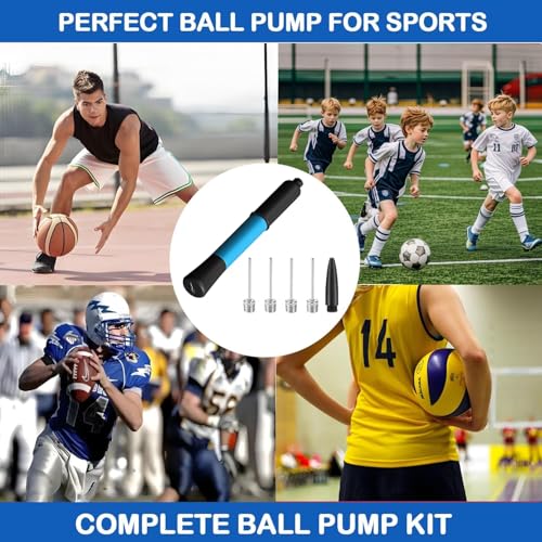 Ball Pump with Needle Storage(Never Lose Pin) Basketball Pump with 5 Needles and Extendable Cable, Soccer Football Pumps, Volleyball Pump Rugby Ball Inflator - Great for All Balls - color: Blue