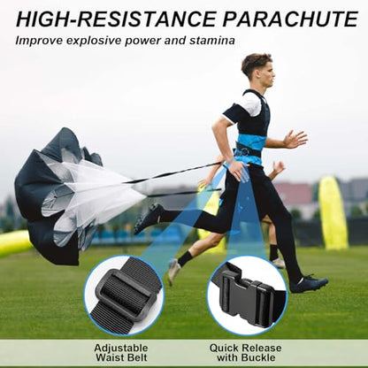 Speed Agility Training Equipment Set, Agility Ladder 20ft, 12 Football Cones, Resistance Parachute/Soccer Kick Trainer, Jump Rope, 5 Resistance Bands, Football Practice Equipment for Kids Adults - color: Set1 with Parachute