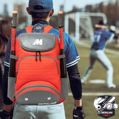 Baseball Bag - Lightweight Softball & T-Ball Backpack with Shoe Compartment for Equipment & Gear - color: RED