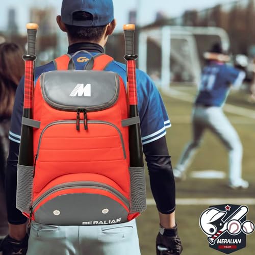 Baseball Bag - Lightweight Softball & T-Ball Backpack with Shoe Compartment for Equipment & Gear - color: RED