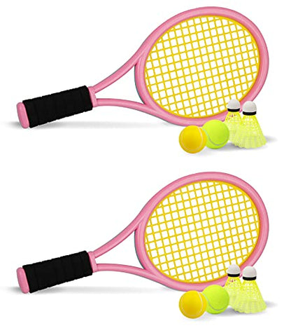 Kids Tennis Racket,17 Inch Plastic Tennis Racket with 2 Soft Balls,2 Tennis Balls and 4 Shuttlecocks for Kid,Toddler Outdoor/Indoor Sport Play