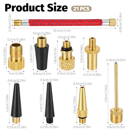 Styquenzer 21 Pcs Presta to Schrader Valve Adapter, Schrader Valve Adapter Ball Needles for Air Pump Bike Tire Pump Accessories Fit for Gym Equipment Ball Tire