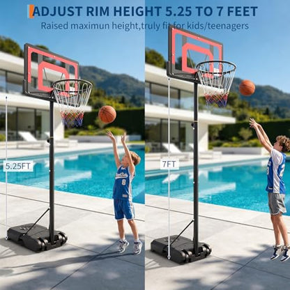 Portable Basketball Hoop Outdoor & Indoor 4.82-8.53ft Height Adjustable, Basketball Hoops & Goals System for Teenagers, Youth, for Backyard, Driveway Play with Stable Enlarged Base - size: 33 inch