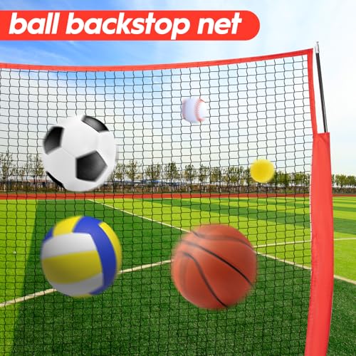7x7ft /10x16ft /10x20ft Portable Sport Net with Handbag and 12 Ground Nails. Stable Backstop Net for Softball, Lacrosse, Soccer, Baseball. Ball Stop Equipment for Backyard Garden Training（Only Block） - size: Red 7x7 ft