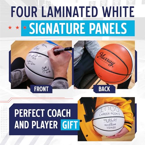 Murray Sporting Goods Autograph Basketball with Stand - Four Panel Signature Ready Display Memorabilia Autographic Basketball Regulation Size 29.5 inches