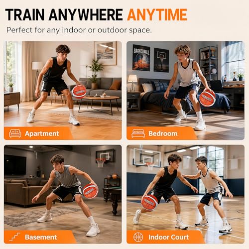 Silent Basketball Size 7 with Fabric Cover, 600g Airless Basketball for Quiet Dribbling and Indoor Training, Pro PU Foam Ball for Adults and Children, Ideal Gift for Birthdays or Christmas
