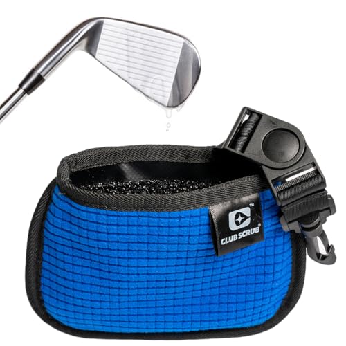 Club Scrub Mini, Golf Club and Golf Ball Cleaning Bag, Waterproof Clean Face Technology Liner, Detachable Clip, Machine Washable, Cleans Club Grooves, Dry Exterior - color: Blue