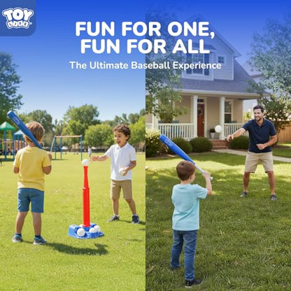 TOY Life Tball Set for Kids 3-5 & 5-8 - Toddler Baseball Tee and Bat Set with Ball Launcher & 6 Balls - Ideal Boy Toy Gift for Outdoor Play and Beginner Training - color: Blue