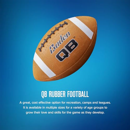 Baden QB Rubber Football | Molded Rubber Cover and Laces Holds up to Tough Conditions | Ideal for Backyard Play, Camps & Leagues | Brown | Pee-Wee, Junior, Youth, Official Sizes - size: Pee-Wee Size 5, style: Single Ball