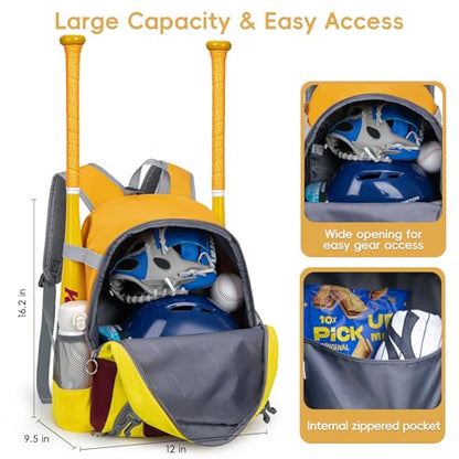 KAVIGOR 2026 Youth Baseball & Softball Bag | Ultra-Light Tball Backpack with Shoe Compartment & Helmet Holder | Skin-Soft Fabric
