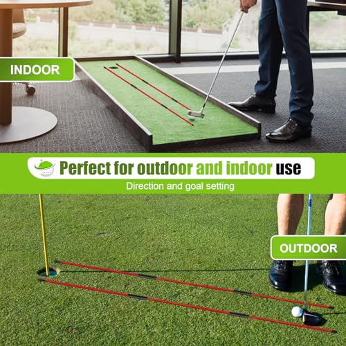 Golf Alignment Sticks 2 Pack, 48″Collapsible Practice Rods for Aiming/Putting, Golf Training Aid for Swing Trainer with Clear Tube Case, Foldable Training Rods with 10 Golf Tees - color: Red