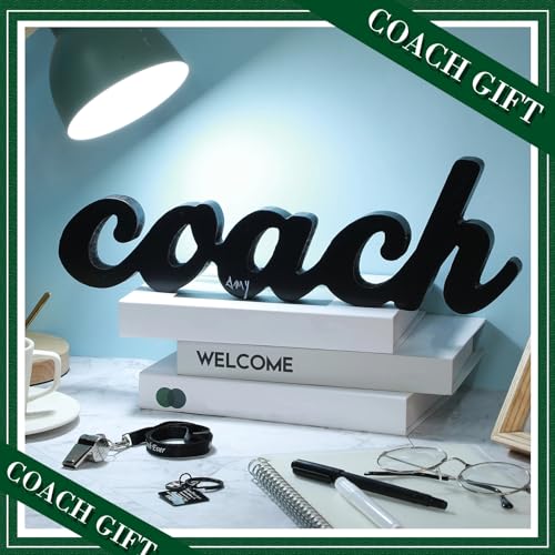 Sratte 5 Pcs Thank You Gift for Coach Include Black Wood Word Sign, Whistles for Coach, Football Basketball Soccer Gifts - size: 11x3.5x0.59 Inch