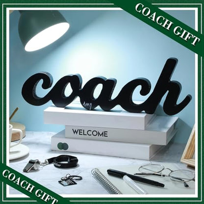 Sratte 5 Pcs Thank You Gift for Coach Include Black Wood Word Sign, Whistles for Coach, Football Basketball Soccer Gifts - size: 11x3.5x0.59 Inch