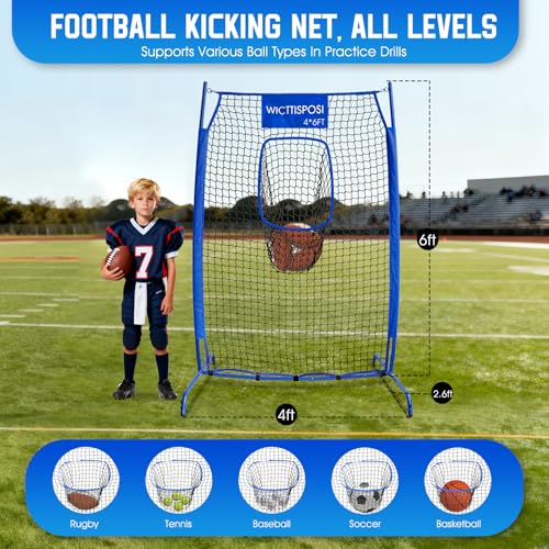 Football Throwing Net, Upgrade Heavy Duty Metal Frame Quarterback Training Equipment Throwing Machine with 1-4 Targets, Easy Setup Football Target Practice with CarryBag, Allweather Indoor Outdoor Use - size: 4 FT × 6 FT