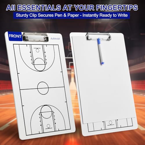 Basketball Clipboard for Coaches, Premium Durable Dry Erase Basket Ball White Board, Simplicity Sharpens Focus, Tactical Basketballs Coaching Clip Boards, Sporting Goods Clipboards, Achiwish