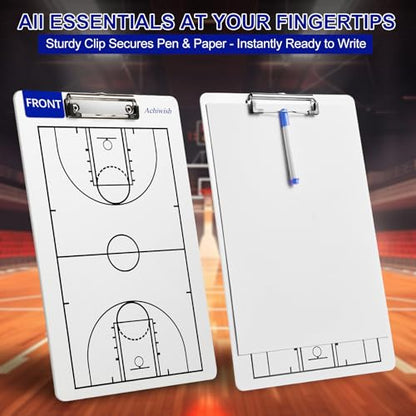 Basketball Clipboard for Coaches, Premium Durable Dry Erase Basket Ball White Board, Simplicity Sharpens Focus, Tactical Basketballs Coaching Clip Boards, Sporting Goods Clipboards, Achiwish