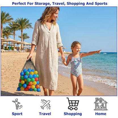 4 PCS Mesh Drawstring Bag, Black Nylon Mesh Ball Bag, Multipurpose Storage Bags for Collecting Half Balls, Tennis, Toys, Beach, Sports Gym, Travel