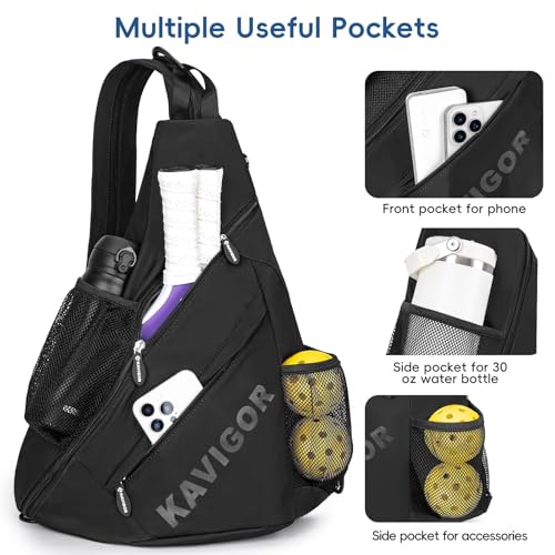 KAVIGOR 2025 Pickleball Sling Bag, Convertible Ultra-Light Backpack with Skin-Soft Fabric & Wet/Dry Pocket, Fits 4 Paddles + Gear - color: Classic Black
