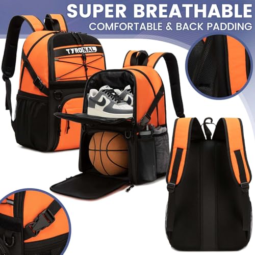 Basketball Bag Backpack with Ball Holder and Shoes Compartment,Best for Basketball, Soccer, Volleyball, Gym. (ORANGE) - color: Orange