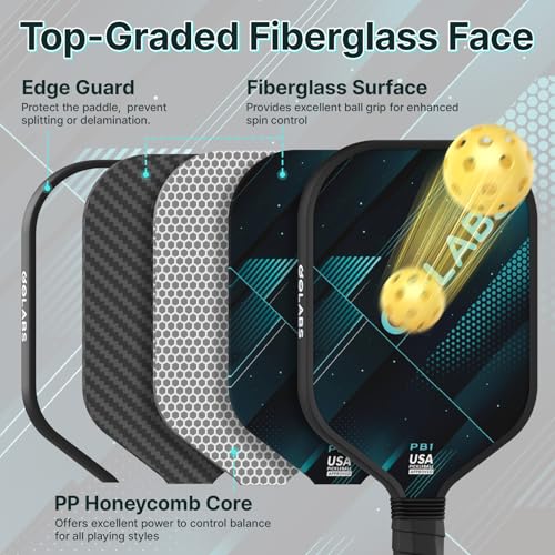 Golabs PB1 Pickleball Paddles Set of 2, Durable Fiberglass Surface& 16mm STR-Core Power Polymer Core, USAPA Approved, 8oz Lightweight & Comfort Anti-Slip Elongated Grip for Increased Power and Spin