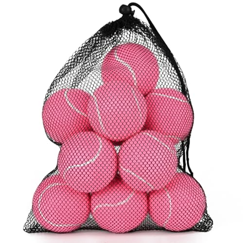INSUM Bulk Tennis Balls for Beginner – 12 Pack High Elasticity Practice Tennis Balls with Mesh Bag, Suit for Pet Dog Training, Fetching - color: Pink-N