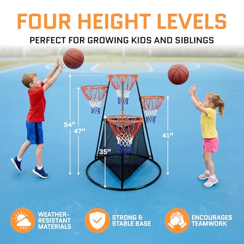 Portable Kids Basketball Hoop with Ball Storage Net – Adjustable Height Indoor & Outdoor Basketball Goal for Toddlers & Kids – Easy Assembly Youth Basketball Set for Backyard, Driveway & Playroom
