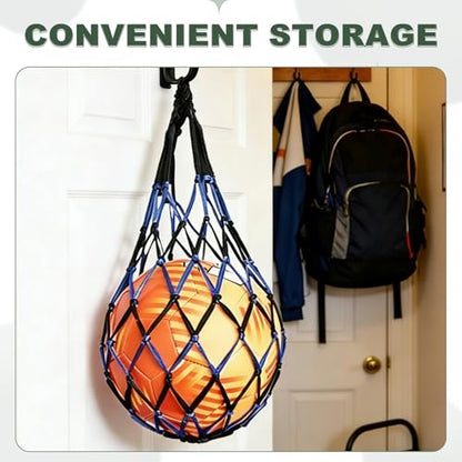 uxcell Basketball Net Bags, Nylon Soccer Ball Holder Portable Multifunctional Single Ball Mesh Net Bag for Storage Basketball Soccer Rugby Balls - color: Black/Blue