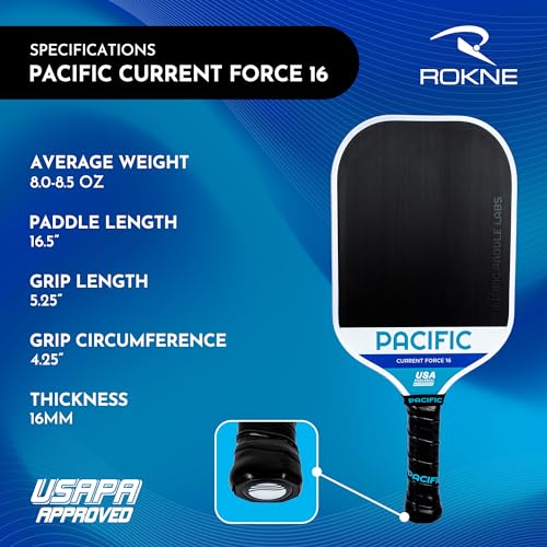 Carbon Fiber Pickleball Paddles | USAPA Approved Pickleball Paddles | Pro Grit Texture, Max Spin & Comfort | Pickle Ball Paddles Include Paddle Cover | 13MM & 16MM - color: CURRENT FORCE 16 16.5" x 7.5" x 16mm