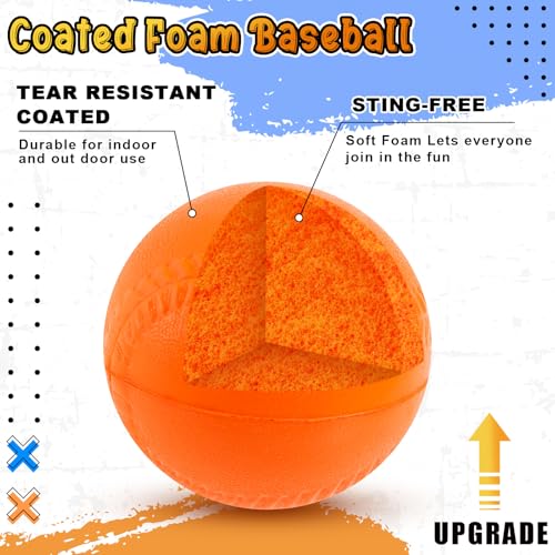 Seenelling 6 Set Foam Baseball Bat Set Including 6 Bats and 6 PE Equipment for Elementary School Foam Baseball Bat for Safety Play