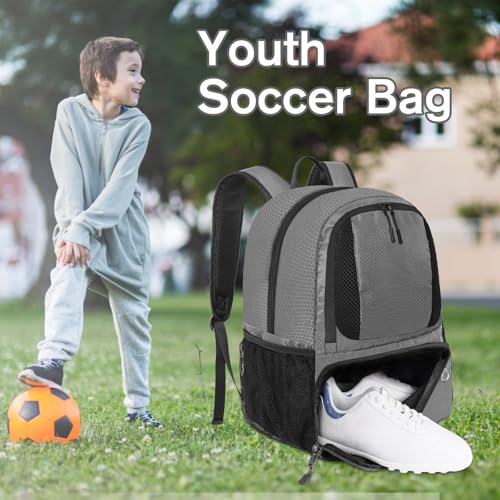 YOREPEK Soccer Backpack,Soccer Bag with Ball Holder, Water resistant Sport Equipment Bags Fit Basketball Volleyball Football - color: Deep Grey