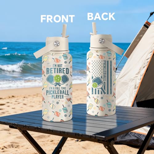 Pickleball Gifts for Women, Men - Christmas, Birthday Gifts for Pickleball Lovers, Players - I'm Not Retired I'm a Full Time Water Bottle 32 oz - color: Pickleball Gifts Beige
