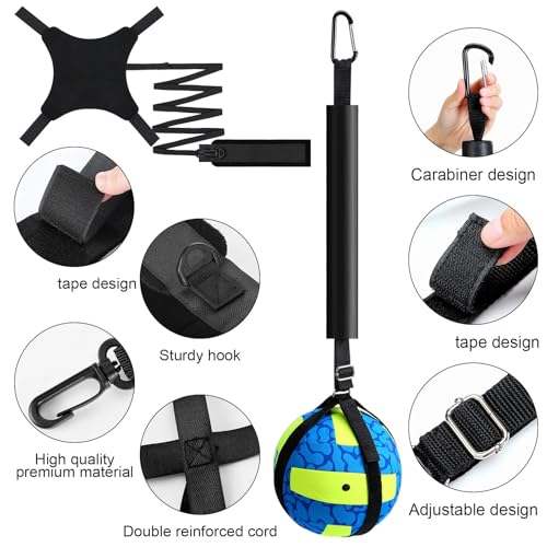 Wettarn 8 Set Volleyball Training Equipment Aid Solo Volleyball Trainer Gift Kit to Practice Serve Include Elastic Resistance Belt Set Spike Trainer Hand Straps Arm Sleeves Knee Pads Backpack Headband