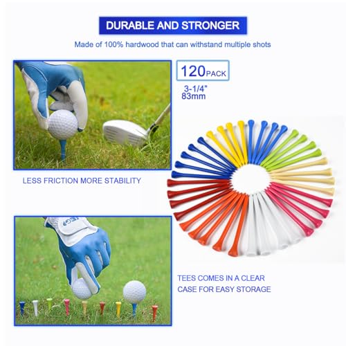 Golf Tees Professional Durable Natrual Wooden Golf Tees 3-1/4"&1-1/2" -Pack of 120 Bulk, Multiple Colors Mix of Colours,Biodegradable Wood Golf Tees (3-1/4" -120 Pack)