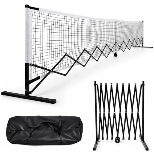 Retractable Dinkball Net with Wheel 22ft Regularion Size Tournament-Grade Portable Dinkball Net Indoor Outdoor with Heavy Duty Metal Frame Carry Bag for Driveway Backyards Garage, Free Assembly
