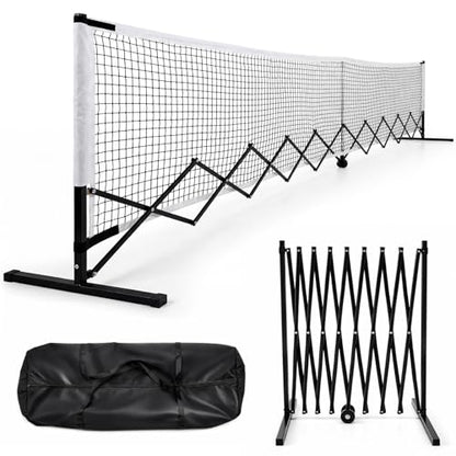 Retractable Dinkball Net with Wheel 22ft Regularion Size Tournament-Grade Portable Dinkball Net Indoor Outdoor with Heavy Duty Metal Frame Carry Bag for Driveway Backyards Garage, Free Assembly