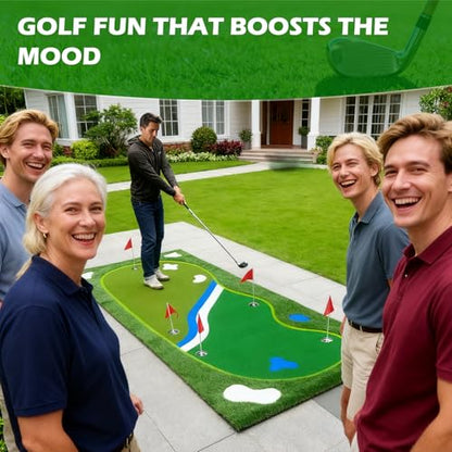 Golf Putting Green Mat - 5FT×10FT/5FT×12FT Putting Green Indoor, Professional Golf Putting Mat with Realistic Turf, Golf Simulators for Home, Multi Holes & Flags for Outdoor Golf Practice