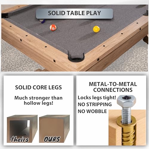 7 FT 3 in 1 Multi Game Pool Table with Dining Top Ping Pong Table Combo, Includes Pool Table Accessories and Tennis Paddles.