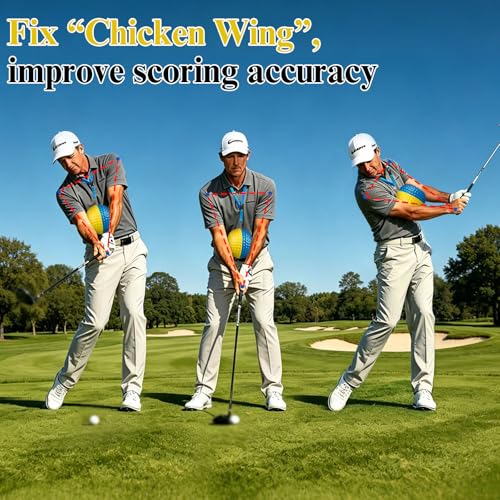 Golf Training Aid Ball and Armband, Golf Swing Trainer for Consistent Precise Swing, Fix Slicing, Scooping Chicken Wing, Golf Training Tool with Armband, Adjustable Lanyard, Storage Bag Golfer