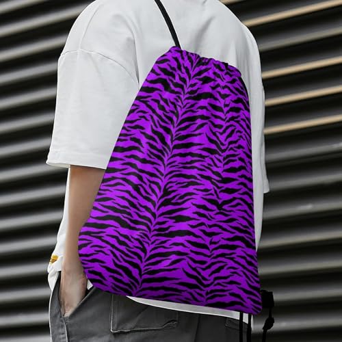 Theft Proof Drawstring Backpack Cinch Sack Water Resistant for Travel Camping Sports Equipment Men Women, Animal Purple Tiger Stripes Art Bags - color: Picture (376)