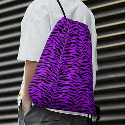 Theft Proof Drawstring Backpack Cinch Sack Water Resistant for Travel Camping Sports Equipment Men Women, Animal Purple Tiger Stripes Art Bags - color: Picture (376)