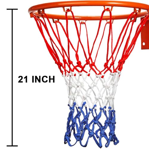 LAO XUE Basketball Net Replacement,(6.88 oz) 12 Loops Professional Heavy Duty Basketball Net, Red White and Blue Net Suitable for Outdoor Standard 12 Loops Basketball Hoop