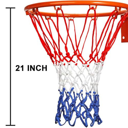 LAO XUE Basketball Net Replacement,(6.88 oz) 12 Loops Professional Heavy Duty Basketball Net, Red White and Blue Net Suitable for Outdoor Standard 12 Loops Basketball Hoop