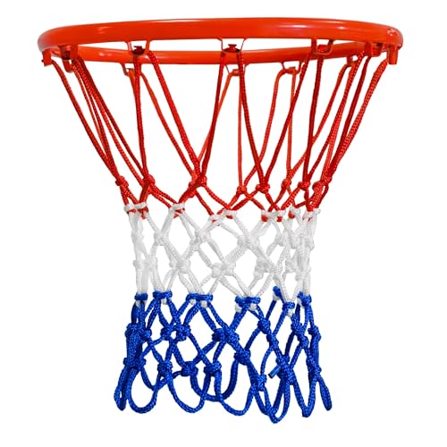 Basketball Net Outdoor, 2025 Upgrade All Weather Anti Whip Basketball Net Replacement -12 Loops - style: Red White Blue