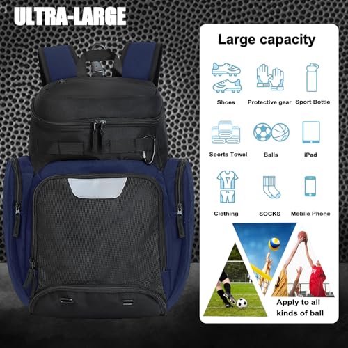 LARIPOP Basketball Backpack with Ball & Ventilated Shoe Compartment Insulated Pockets for Men Youth Training - color: blue