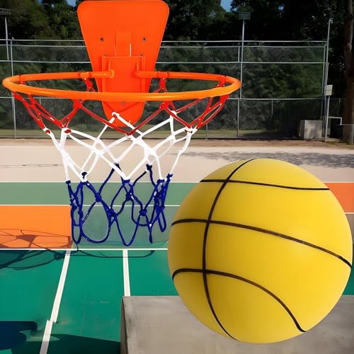 Silent Basketball Hoop and Ball, 18cm Wall Mounted Basketball Hoop Indoor, Noiseless Foam Elastic Sponge Ball WithHoop, SilentBall Professional Indoor BasketballFrame - color: Yellow