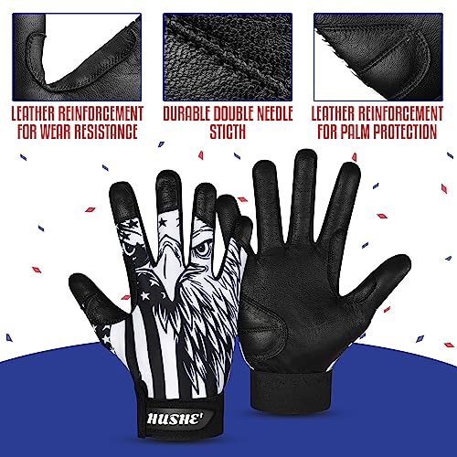 Hushe' American Flag Batting Gloves & Softball Gloves USA Flag Baseball Batting Gloves Youth Kids Baseball Batting Glove for Youth Men Adult & Unisex. - color: Black Eagle, size: Adult Small