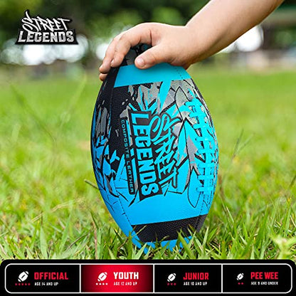 Street Legends Youth Football, Graffiti Printed Composite Leather Size 8 Football- Includes Pump, Made for Training, Practicing, & Recreational Play - color: Blue